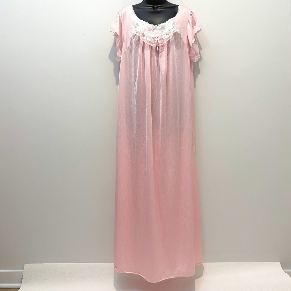 Nite Shift Ltd Vintage Nightgown Embroidered Lace Maxi Pink L 54 W 17